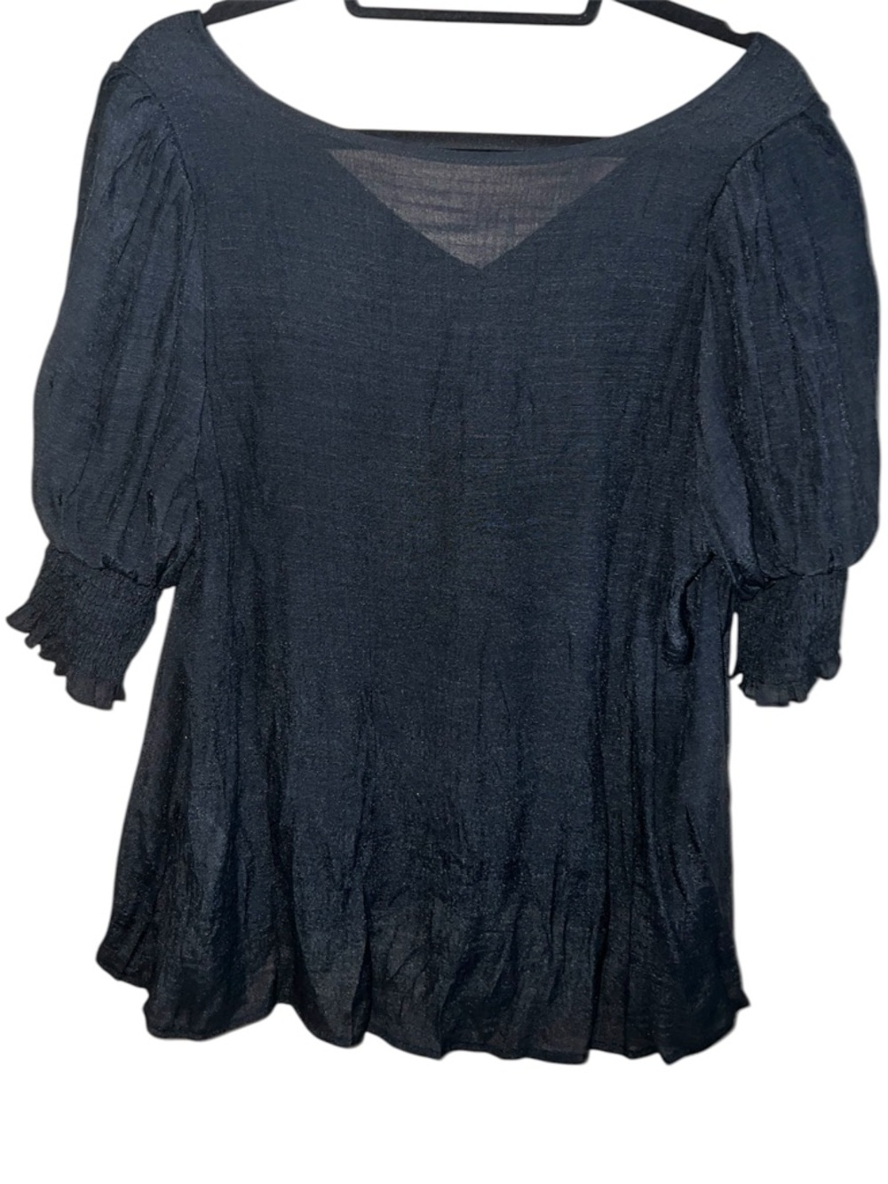 𝐒𝐇𝐄𝐈𝐍 𝐂𝐔𝐑𝐕𝐄 | BLACK SHEER V-NECK TOP - Picture 3 of 6